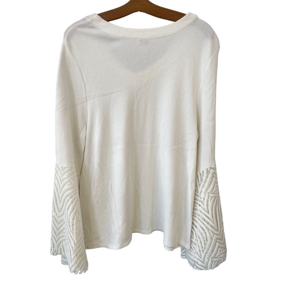 Chico's Ecru Lace Flare Bell Sleeve Blouse Womens 3 V-Neck White Rayon Blend - Picture 4 of 10